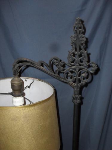 Ornate Cast Iron Bridge Floor Lamp, Antique Cast Iron Bridge Floor Lamp