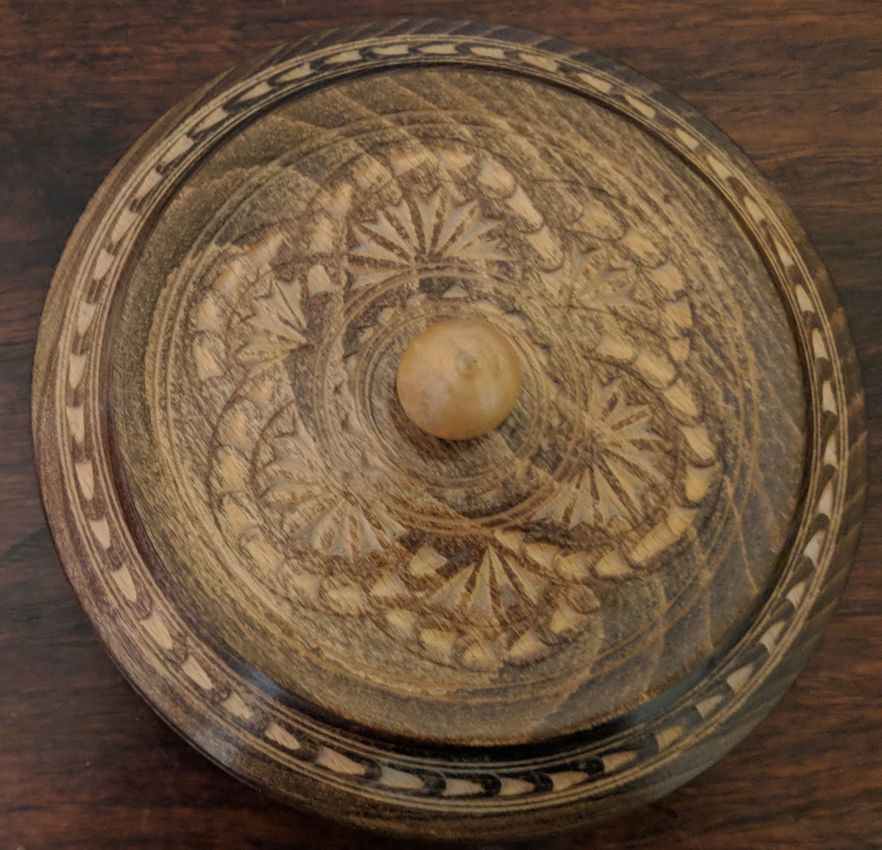 Vintage Round Wooden Trinket Box