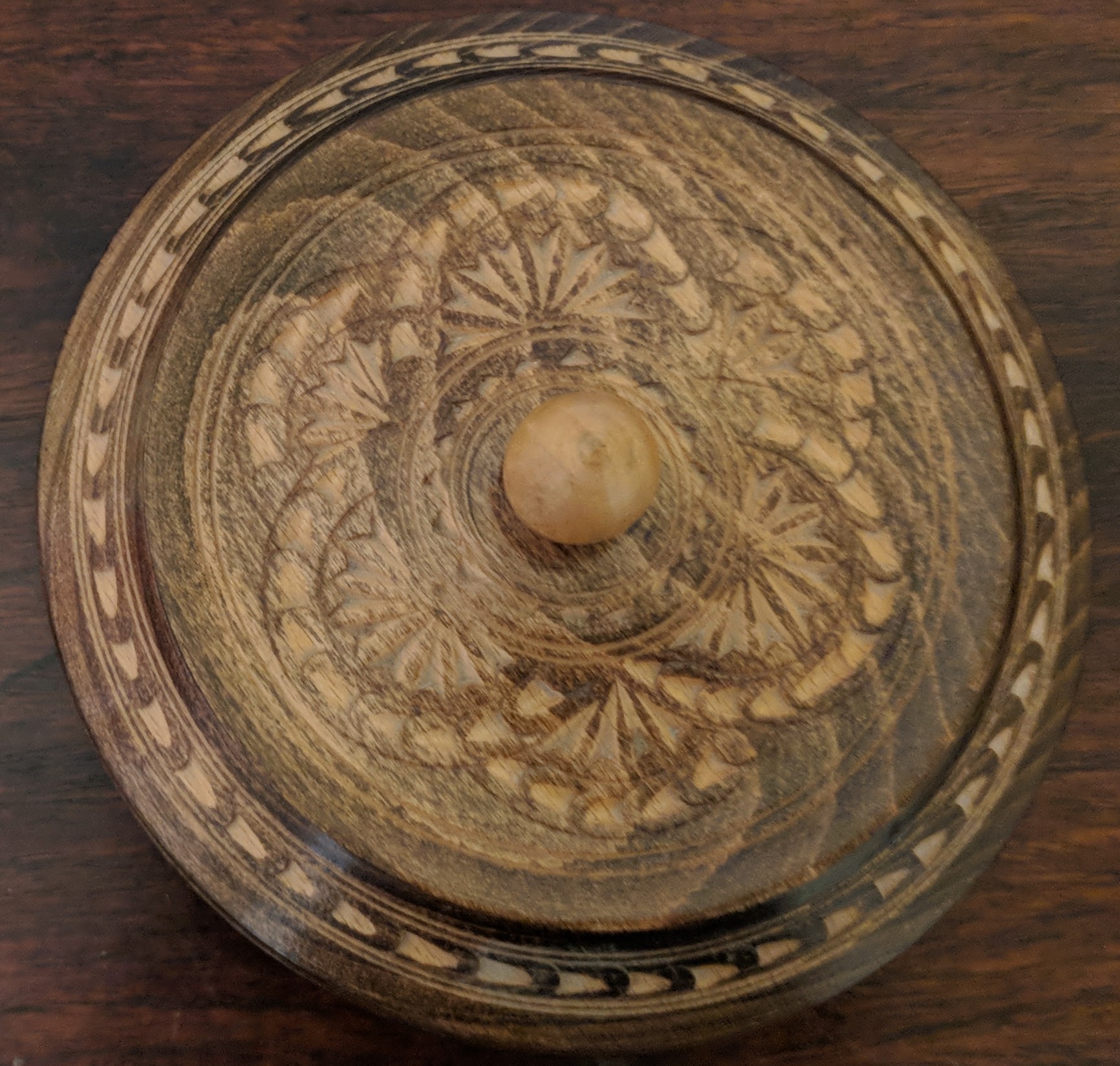 Vintage Round Wooden Trinket Box