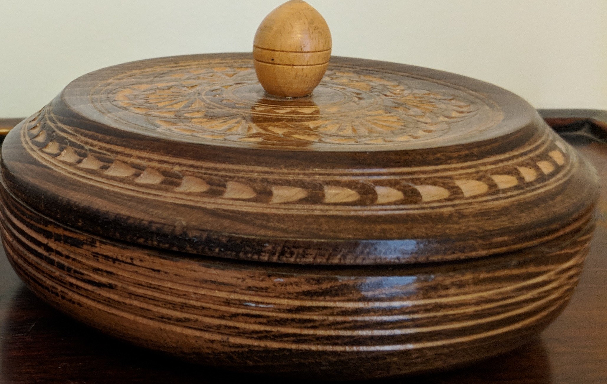 Vintage Round Wooden Trinket Box