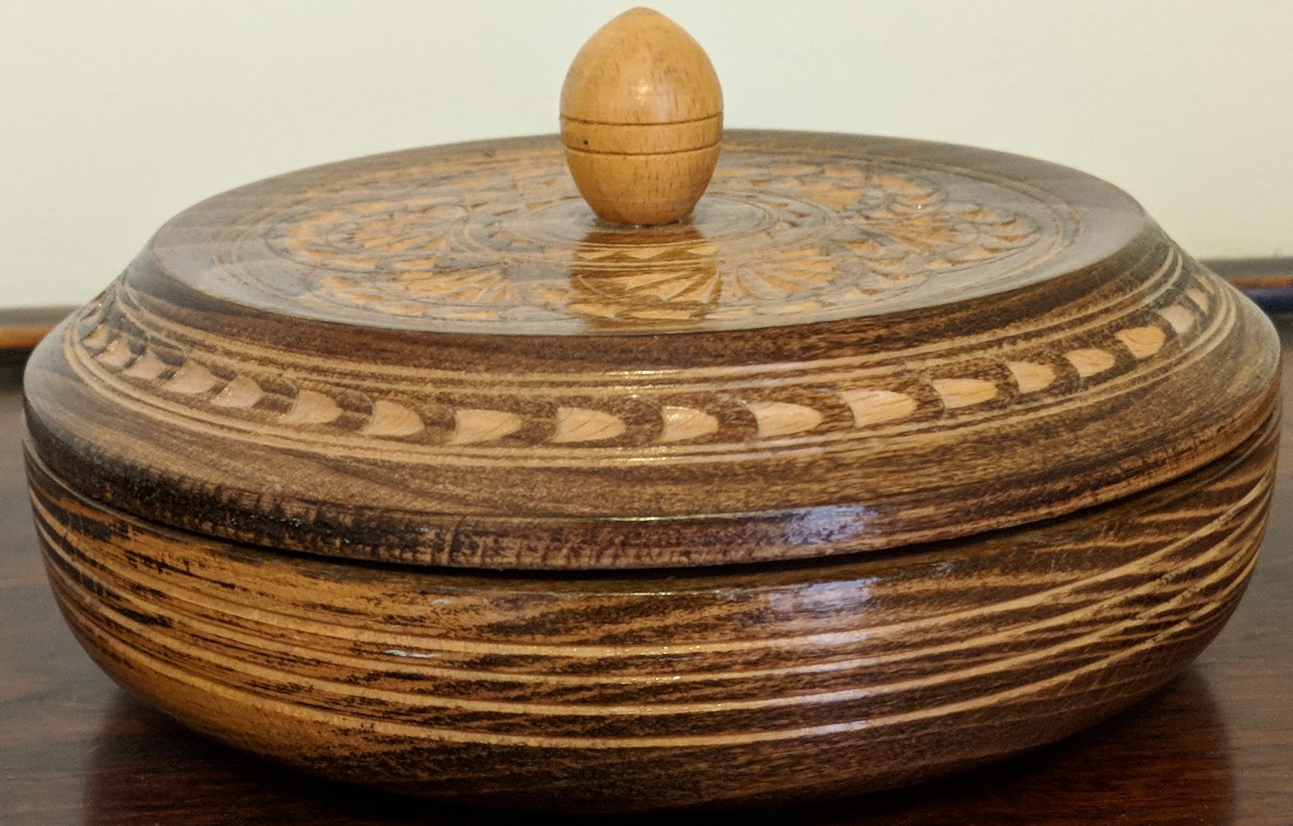 Vintage Round Wooden Trinket Box