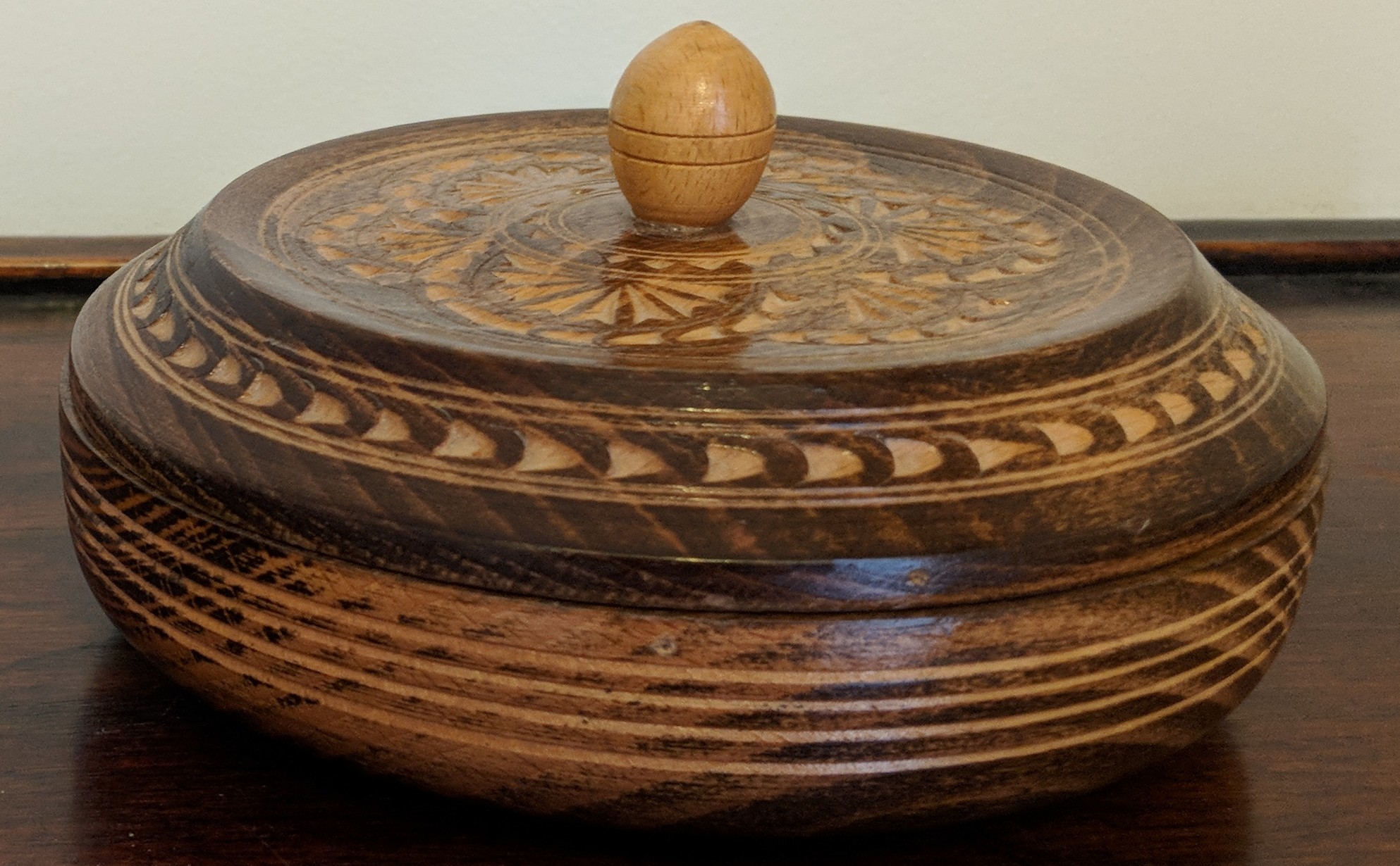 Vintage Round Wooden Trinket Box