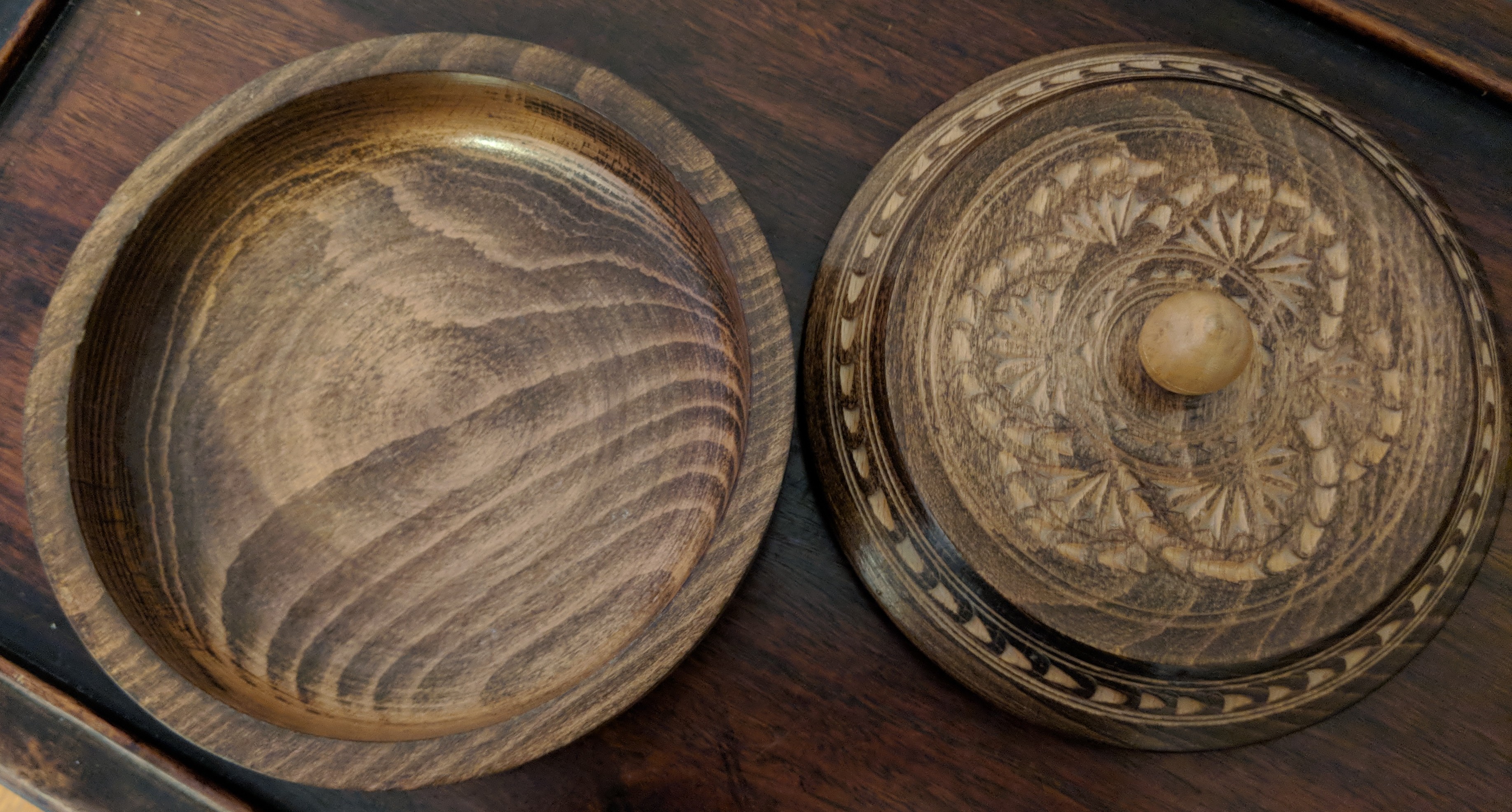 Vintage Round Wooden Trinket Box