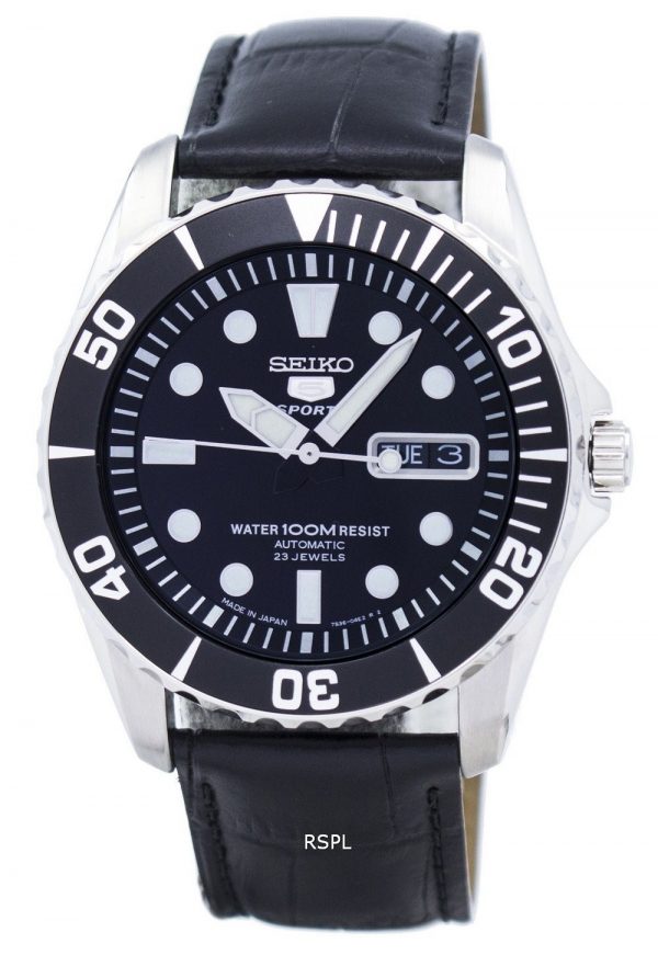 SEIKO 5 SPORTS AUTOMATIC 23 JEWELS RATIO BLACK LEATHER SNZF17J1-LS6 MEN’S WATCH