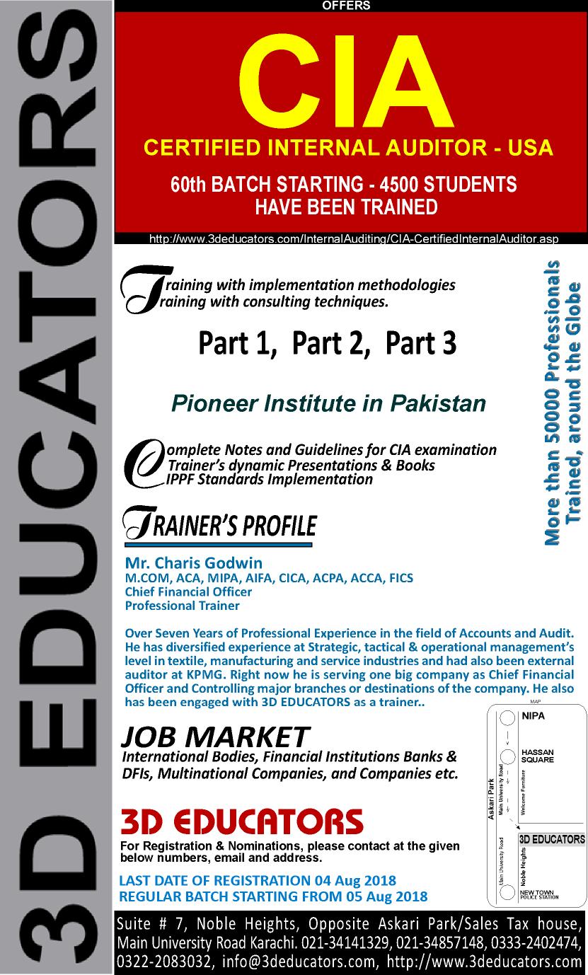 Certified Internal Auditor course offerd by 3d educators