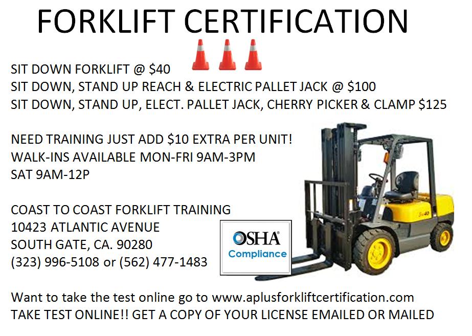 Pennysaver Forklift License And In Los Angeles California