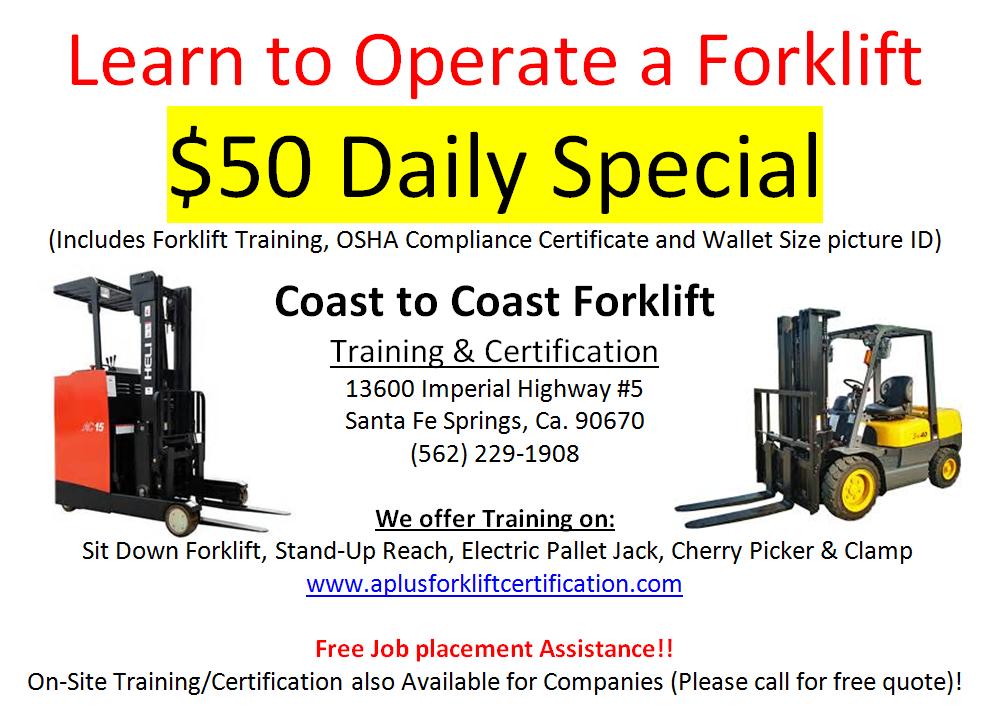 Pennysaver Learn To Operate A Forklift In Los Angeles California Usa