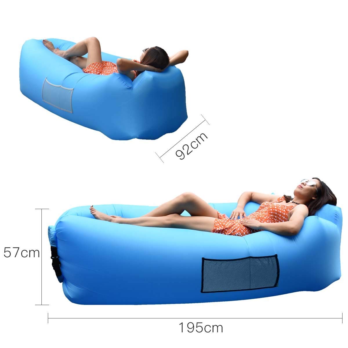 Inflatable Lounger Nylon Waterproof Durable Foldable with Carry Bag for Indoor