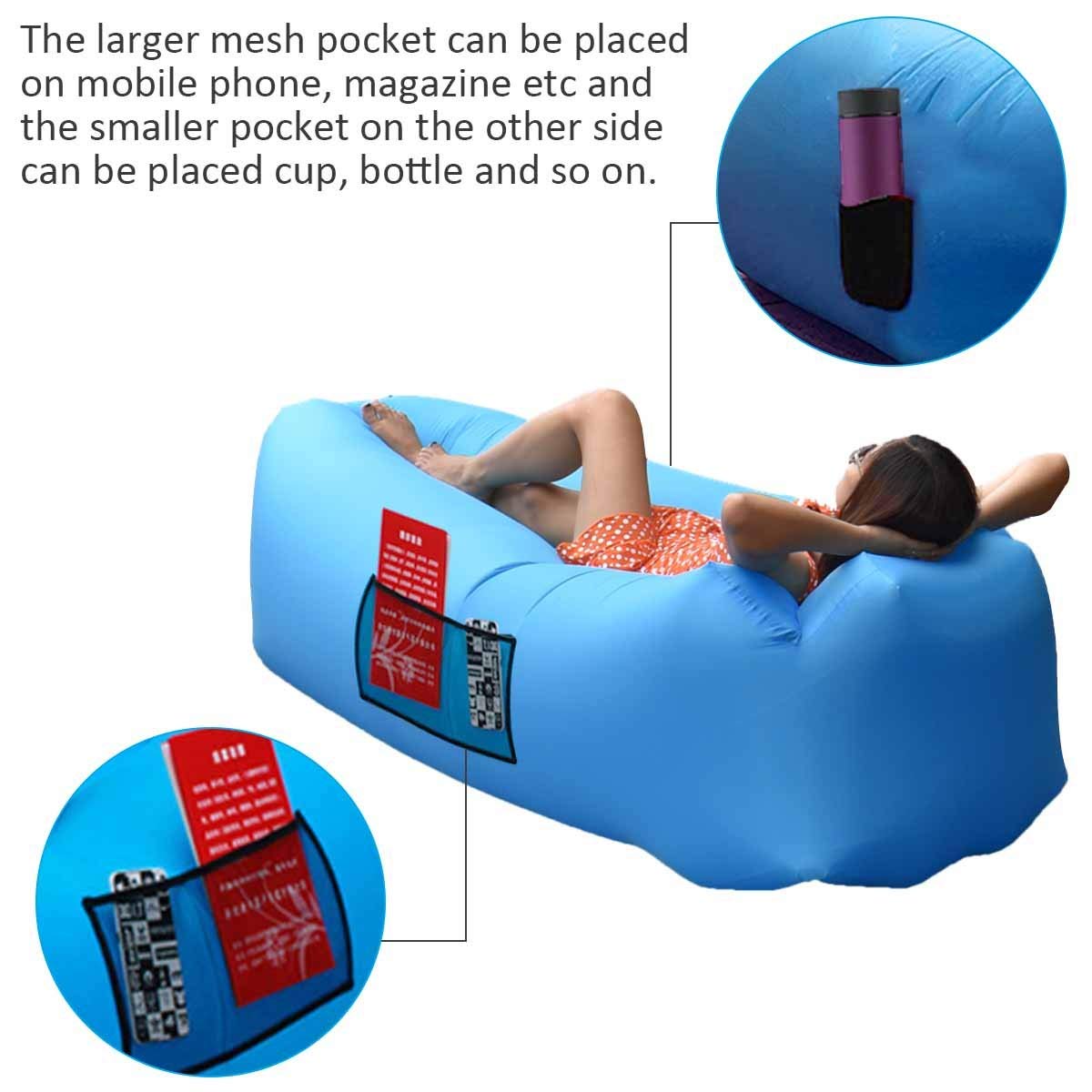 Inflatable Lounger Nylon Waterproof Durable Foldable with Carry Bag for Indoor