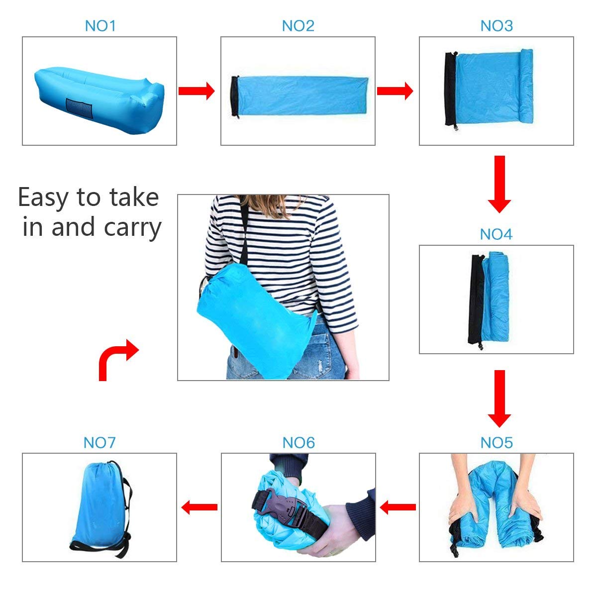 Inflatable Lounger Nylon Waterproof Durable Foldable with Carry Bag for Indoor