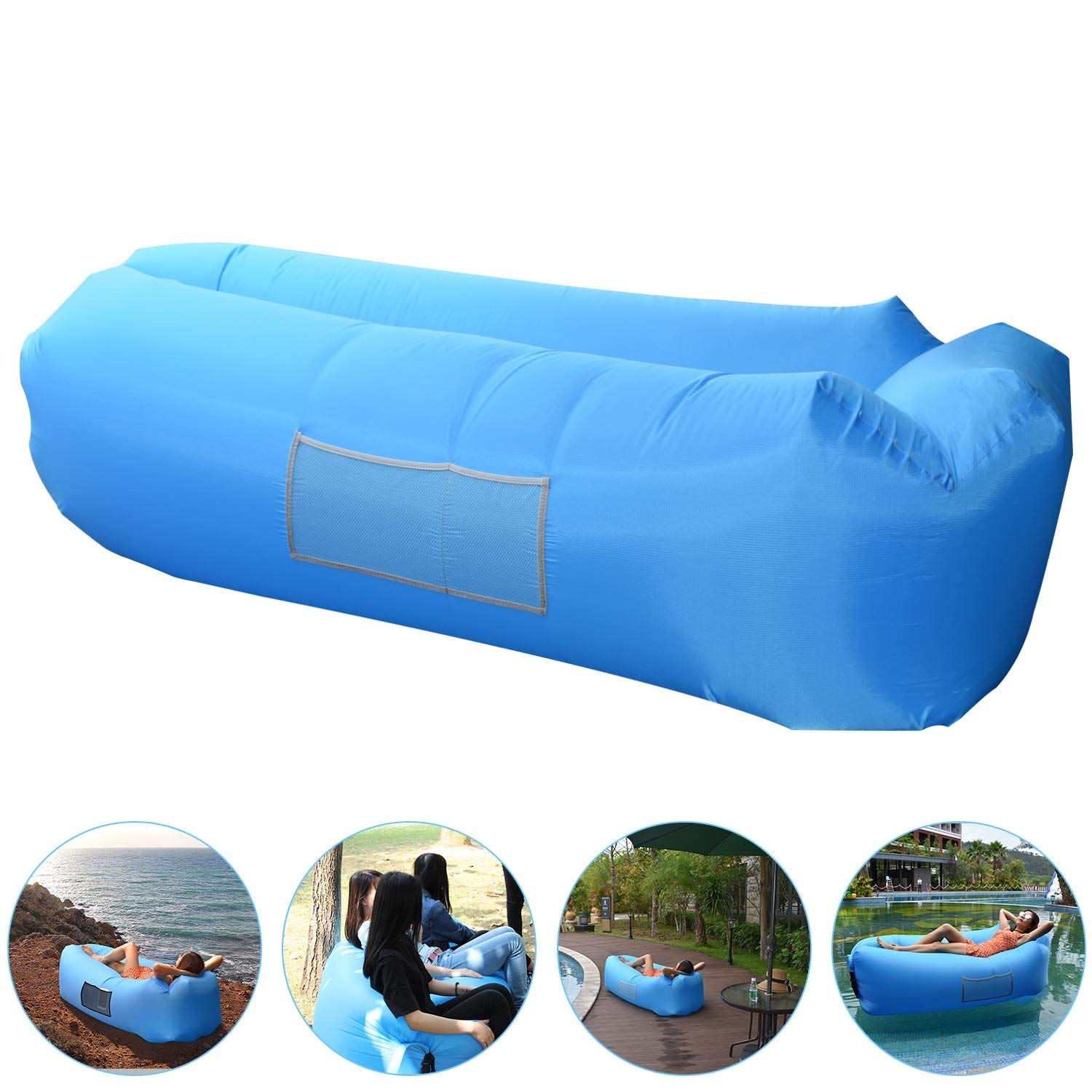 Inflatable Lounger Nylon Waterproof Durable Foldable with Carry Bag for Indoor