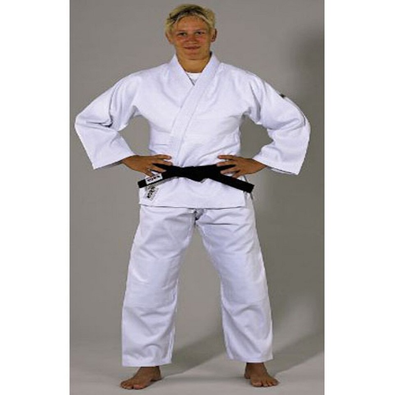 A single weave, medium weight, bleached white Judo uniform of exceptional quality and value.