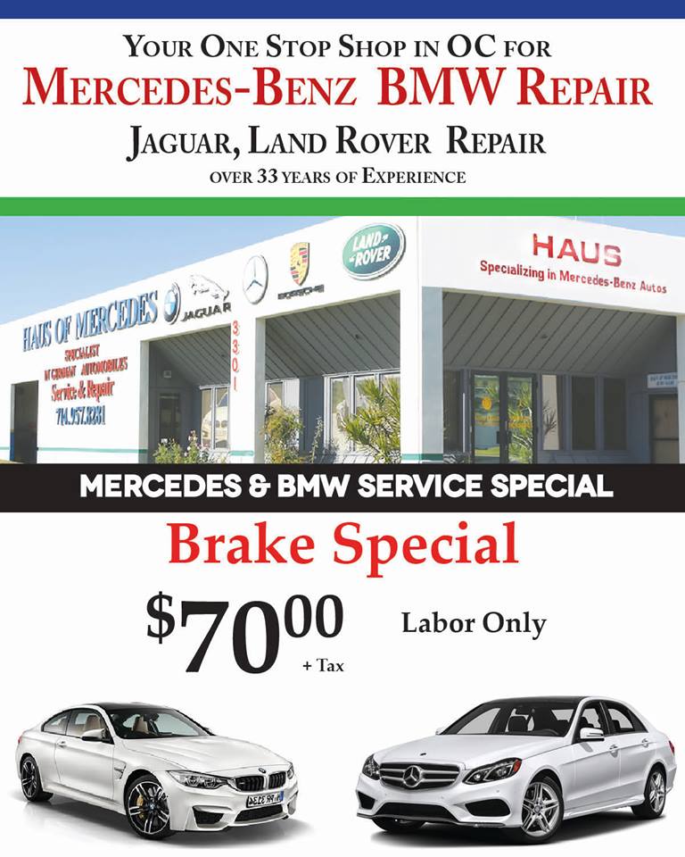 Haus of Mercedes Brake special   714-957-8281