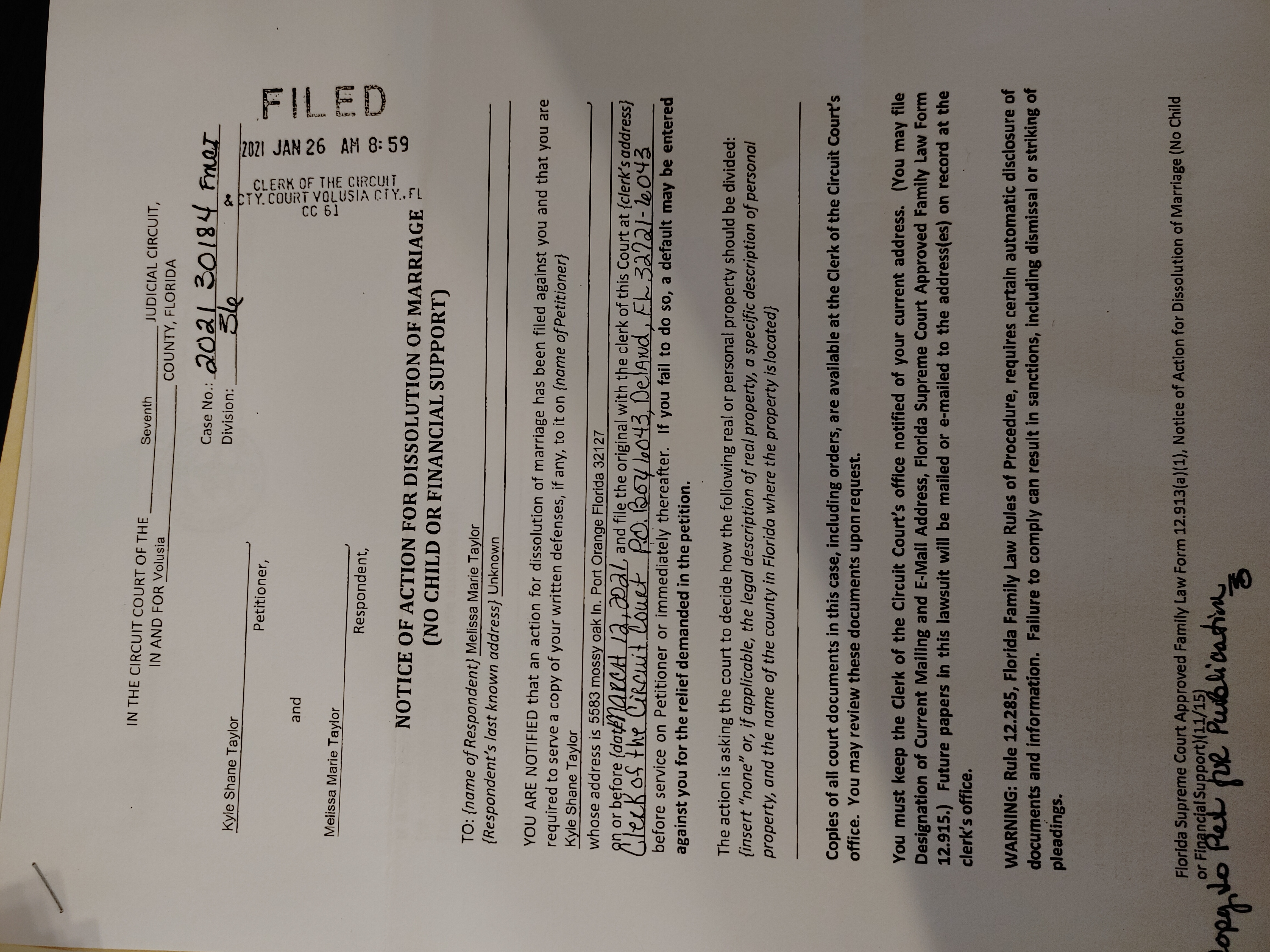 Divorce notice