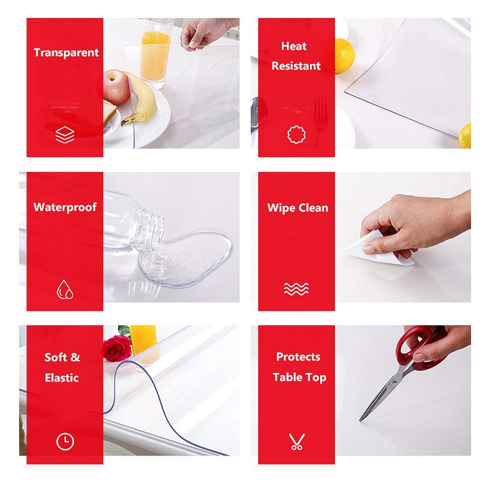 ETECHMART Clear PVC Table Protector 24 x 60 Inches