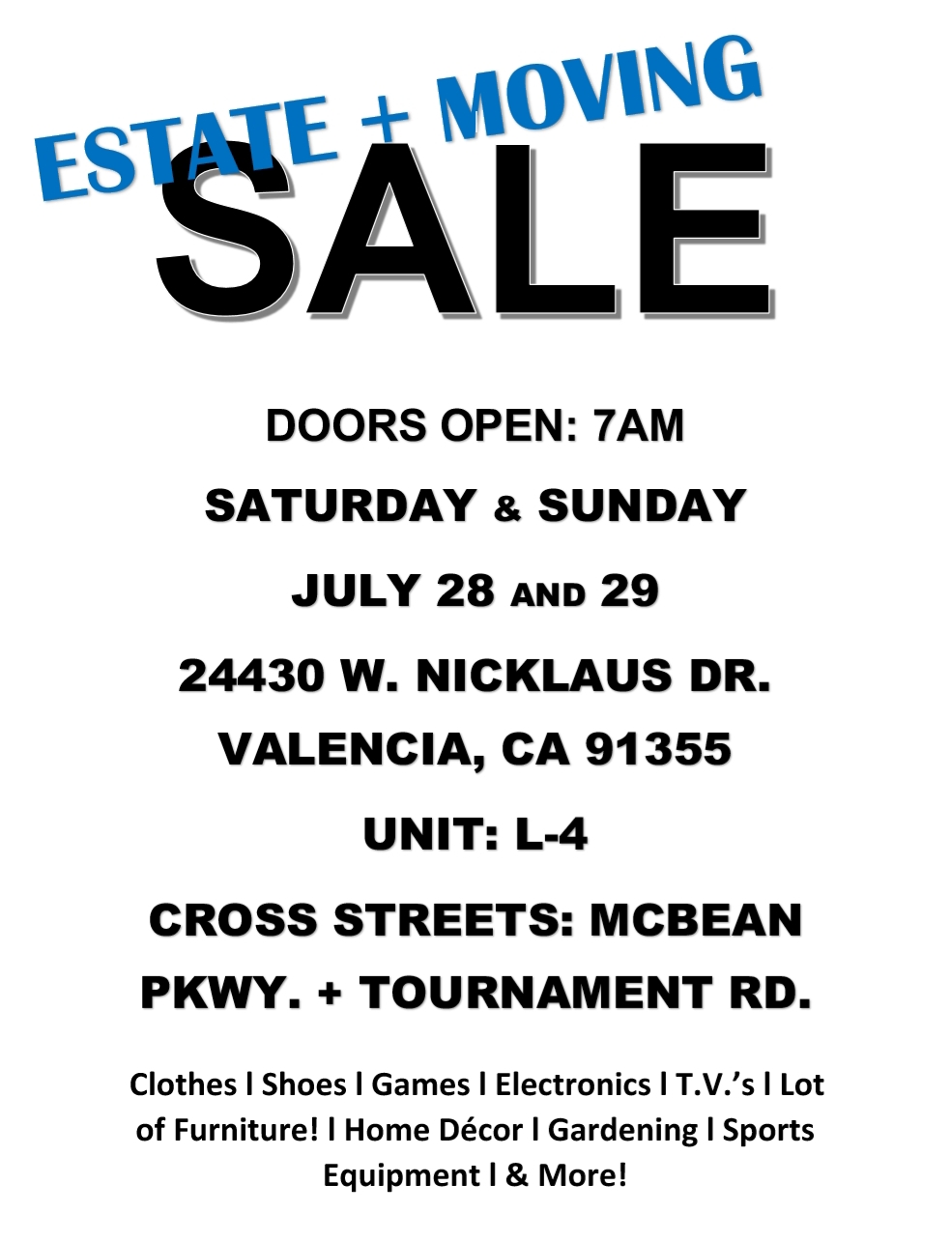 Estate Moving Sale