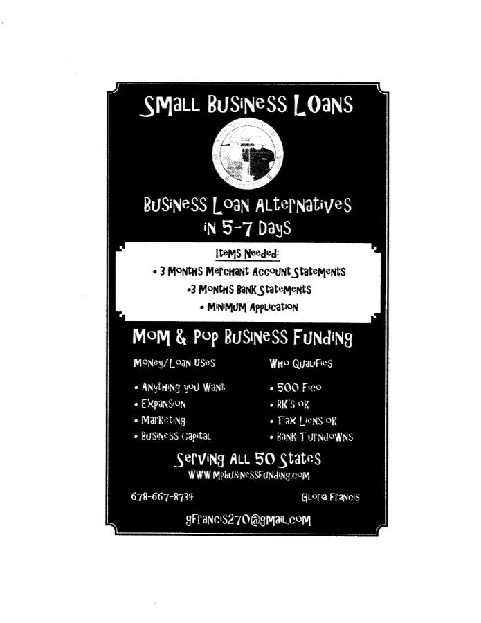 MOM & POP LLC. Small  Business unsecured Loan services