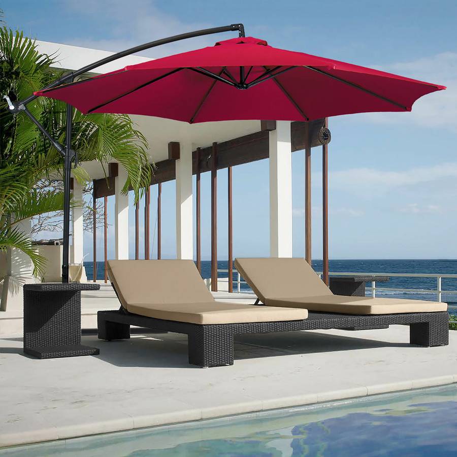New Red 10' offset patio umbrella, never opened