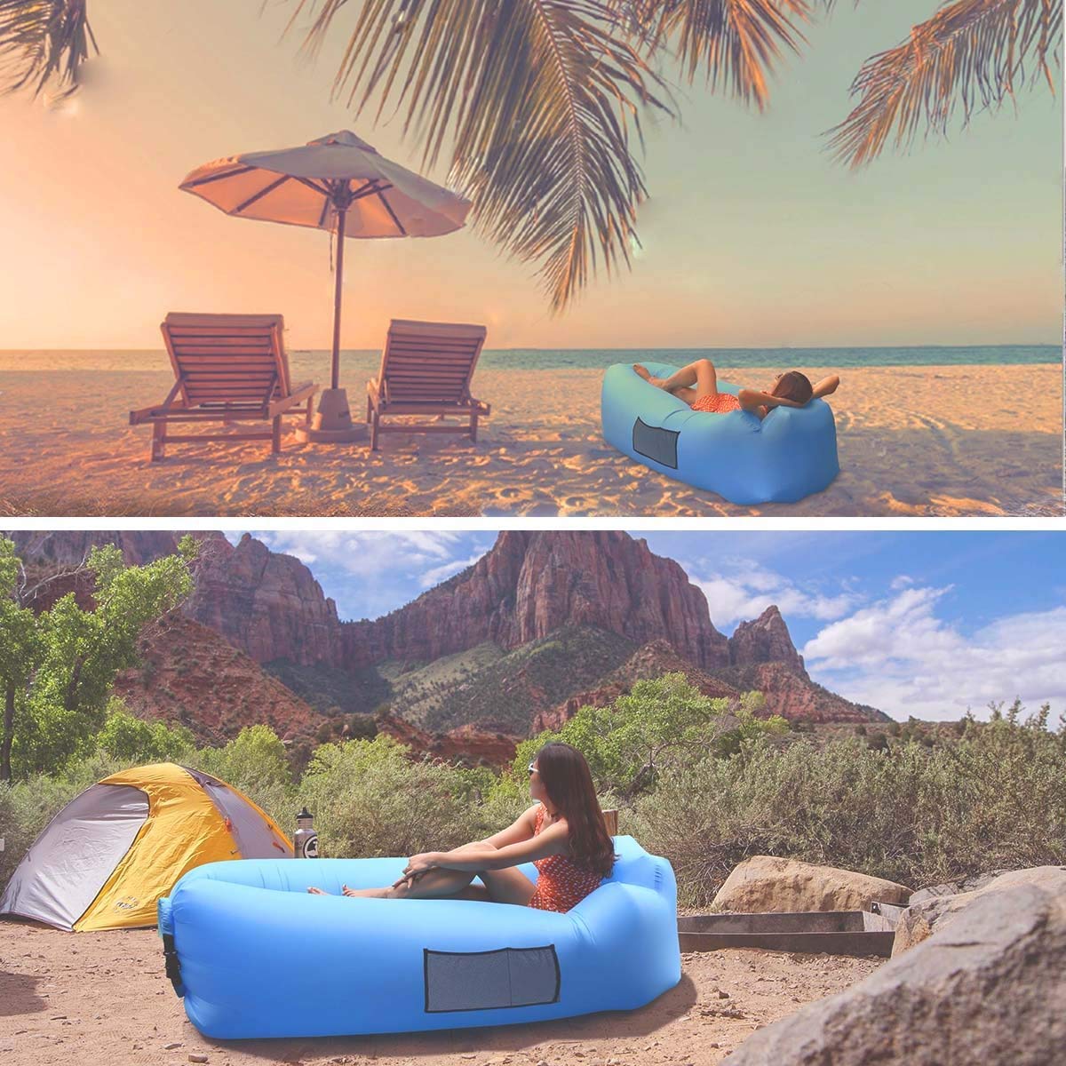 Inflatable Lounger Nylon Waterproof Durable Foldable with Carry Bag for Indoor