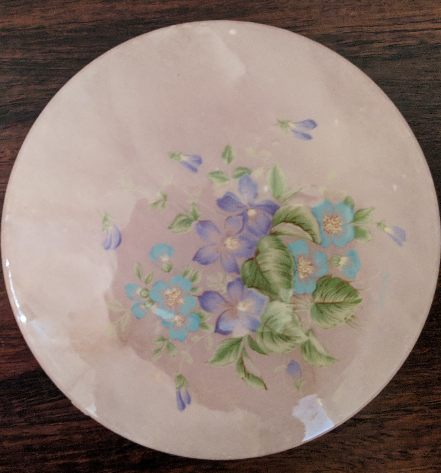 Vintage Round Pink Alabaster Trinket Box
