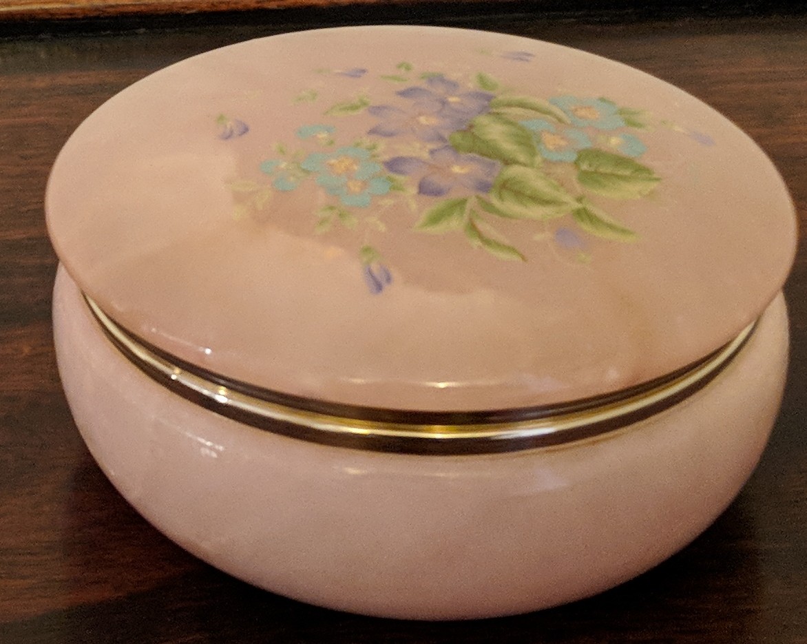 Vintage Round Pink Alabaster Trinket Box