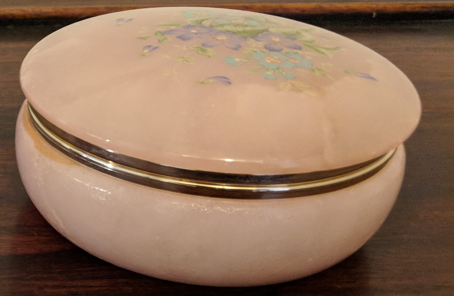 Vintage Round Pink Alabaster Trinket Box