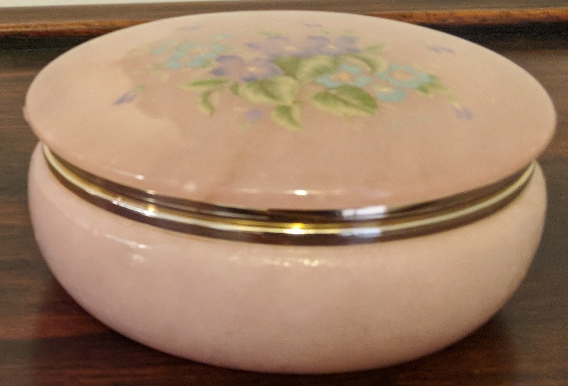 Vintage Round Pink Alabaster Trinket Box