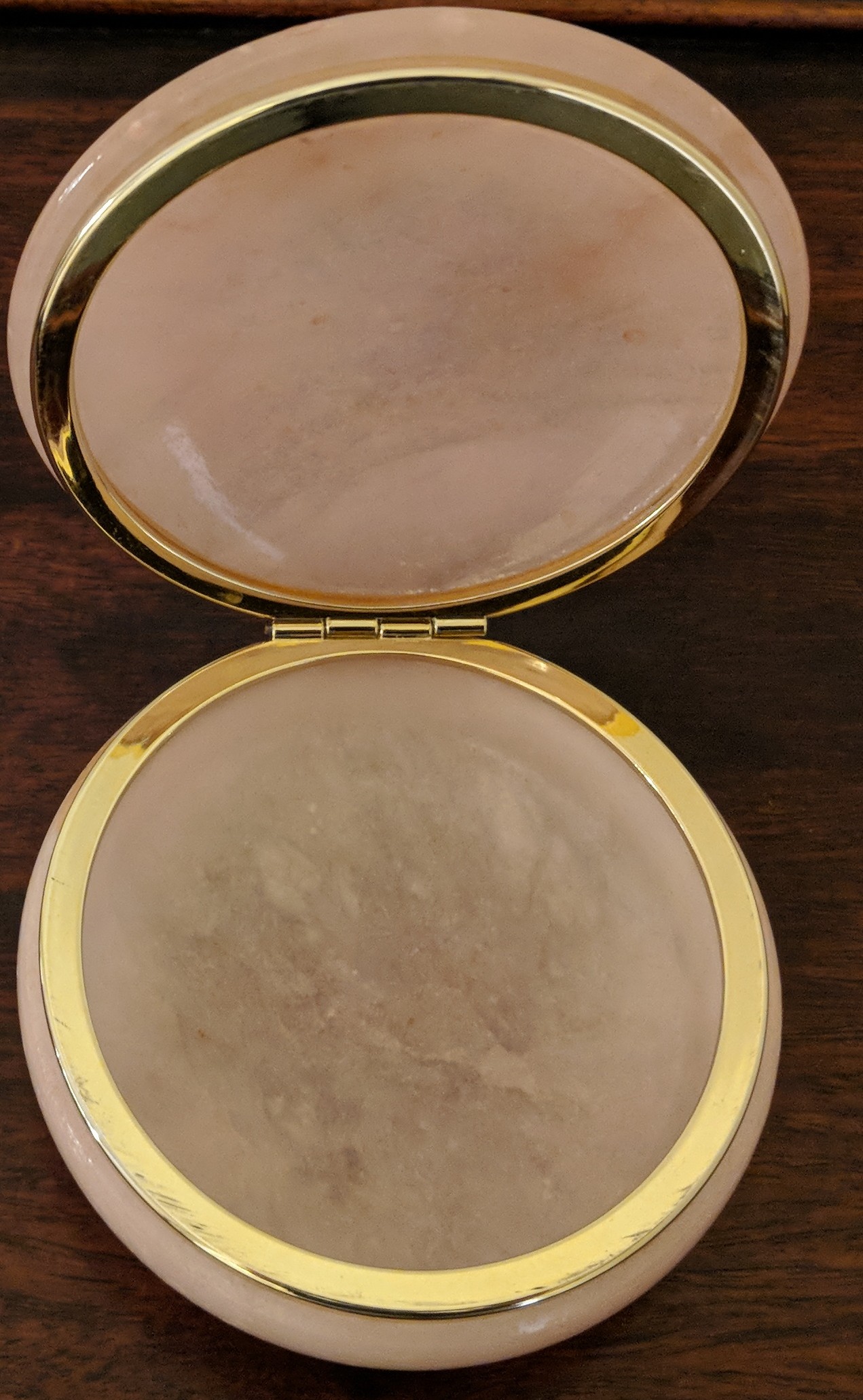 Vintage Round Pink Alabaster Trinket Box