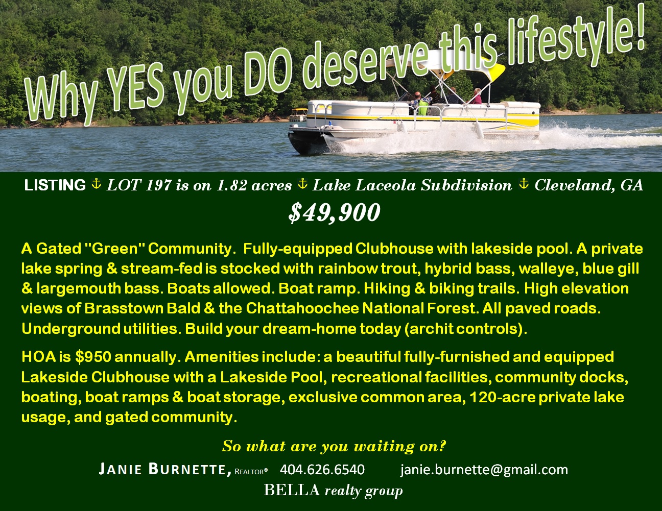 Beautiful LOT for Luxury Home. Private lake & gated community Lake Laceola, Cleveland, GA