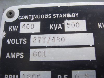 RUDOX GENERATOR SET 400KW 277/480 VOLTS, TWIN DETROIT, V12