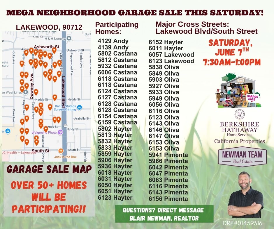This Sat. June 7th: Mega Lakewood Multi-Family Neighborhood Garage Sale