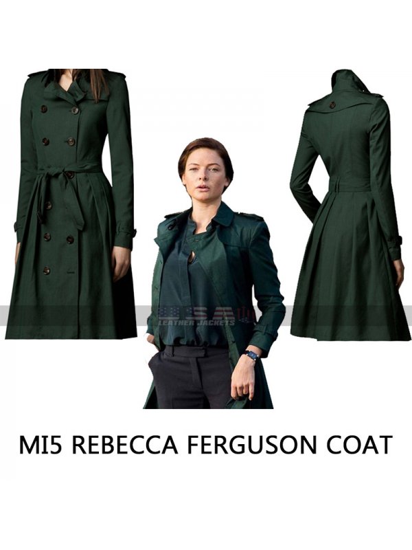 Ilsa Faust Mission Impossible 5 Rebecca Ferguson Green Wool Coat