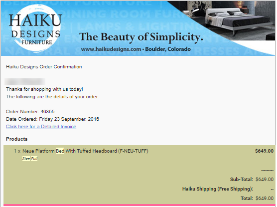Haiku Designs Neue Platform Bed With Tuffed Headboard (F-NEU-TUFF) - $330