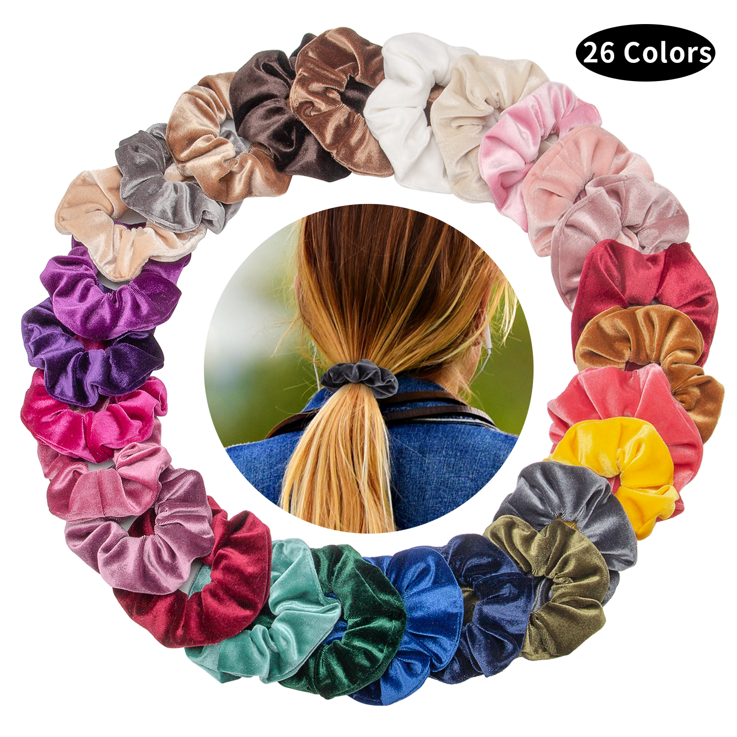 Pennysaver 26 Pcs Korean Velvet Hair Scrunchies Elastic Bobbles