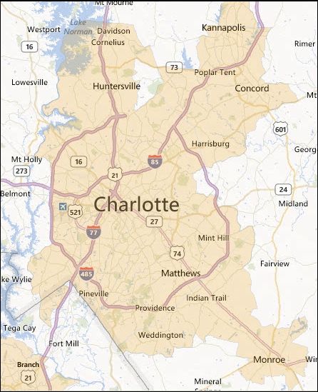 Map of Greater Charlotte & North Central Piedmont service area