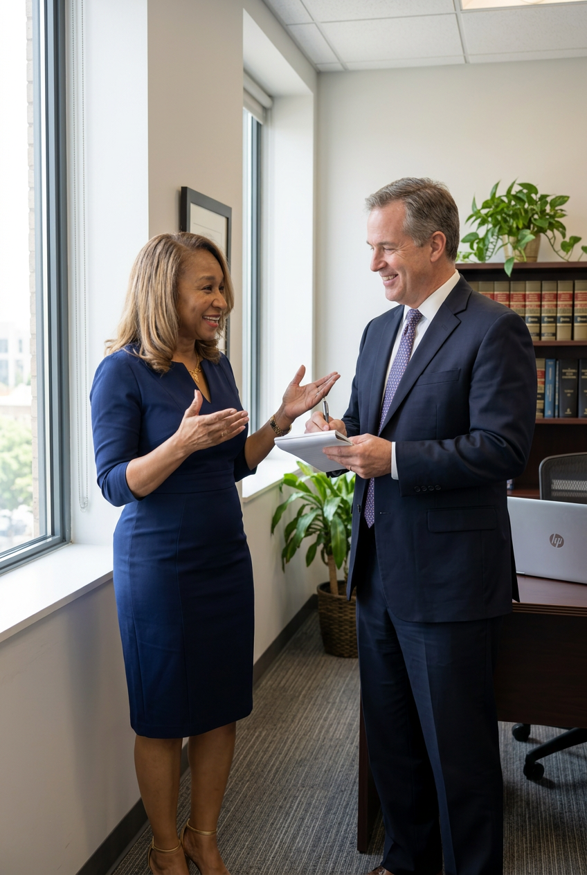Jacqueline Barnes with an attorney