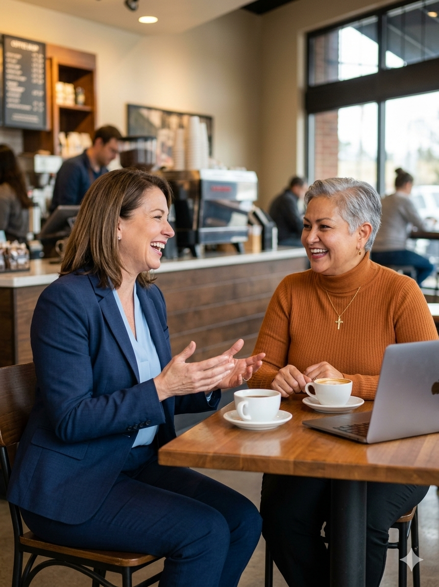 Pua Kelley-Rimovsky at a coffee shop meeting