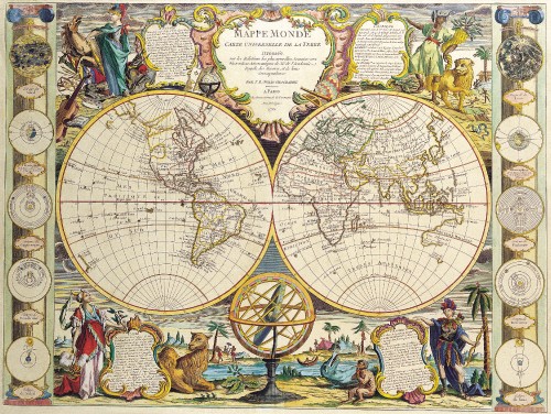Antique Maps of the WorldDouble Hemisphere MapJean Baptiste Nolinc 1755