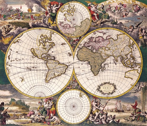 Antique Maps of the WorldDouble Hemisphere Polar MapFrederick De Witc 1668