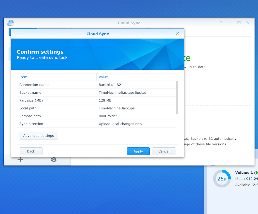 backup synology to backblaze personal