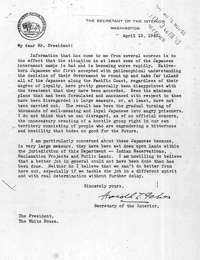 ddr-densho-67-96 — Memo to President Roosevelt from Secretary of the ...