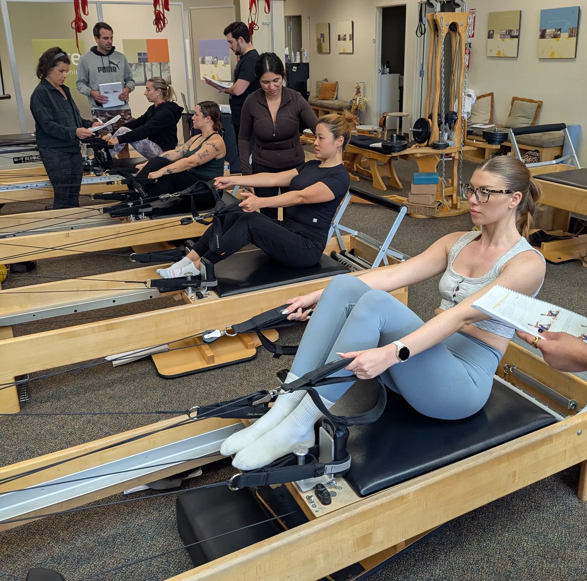 a group of people in a gym