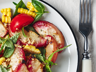 a plate of food with a fork and knife