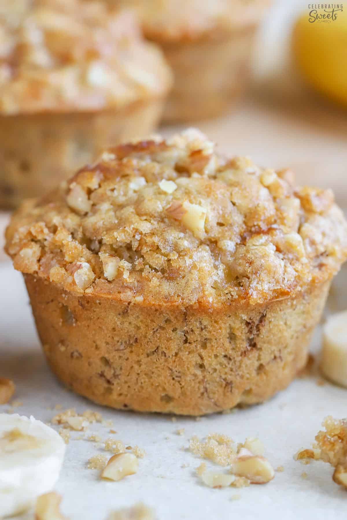 a close up of a muffin