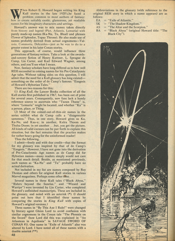 Documentary paratext: “A King Kull Glossary.” Savage Sword of Conan #14 (September 1976). Marvel Comics. 
