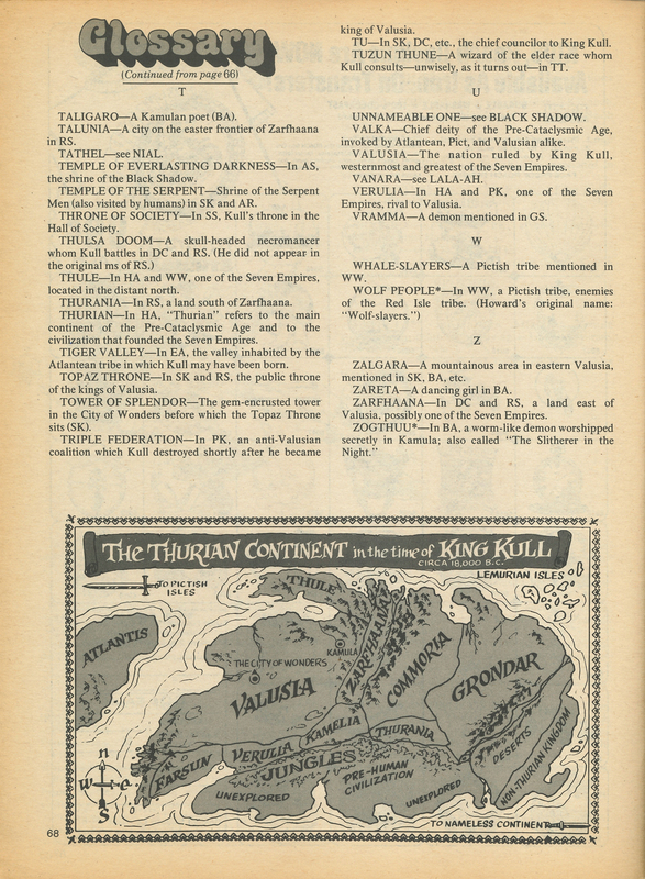 Documentary paratext: “A King Kull Glossary.” Savage Sword of Conan #14 (September 1976). Marvel Comics. 