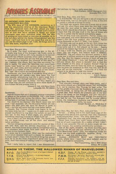Correspondence: Avengers #101 (July 1972). Marvel Comics. 
