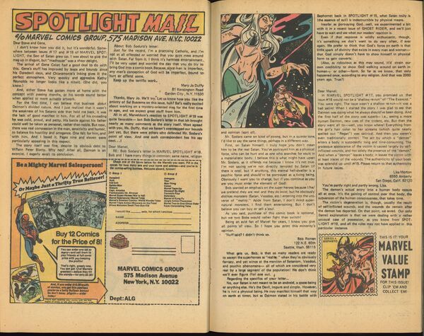 Correspondence: “Spotlight Mail.” Marvel Spotlight #20 (February 1975). Marvel Comics. 