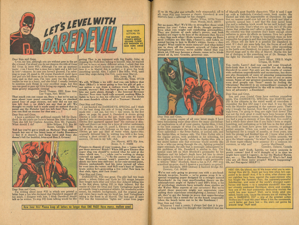 Correspondence: "Let’s Level with Daredevil.” Daredevil #36 (January 1968). Marvel comics. 