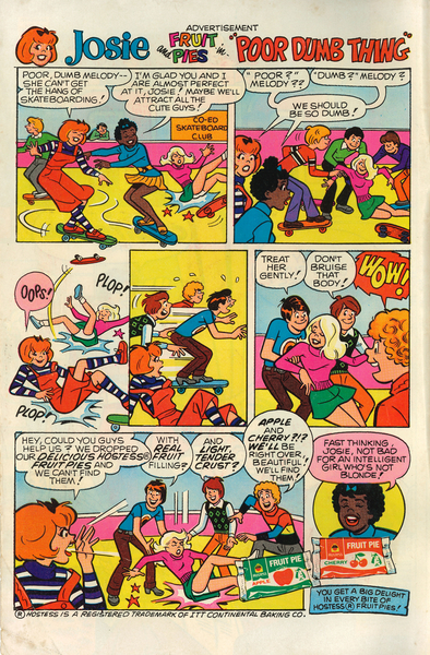 Advertisement: “Josie and Fruit Pies in ‘Poor Dumb Thing.’” Pep #325 (May 1977). Archie Comics 